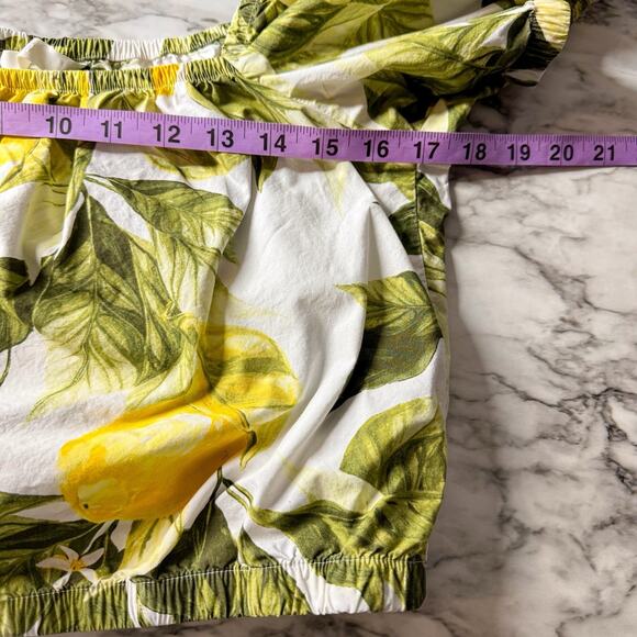 H&M Puff Sleeve Lemon Fruit Print Square Neck Crop Top Size M Cotton Cottage - Picture 6 of 7